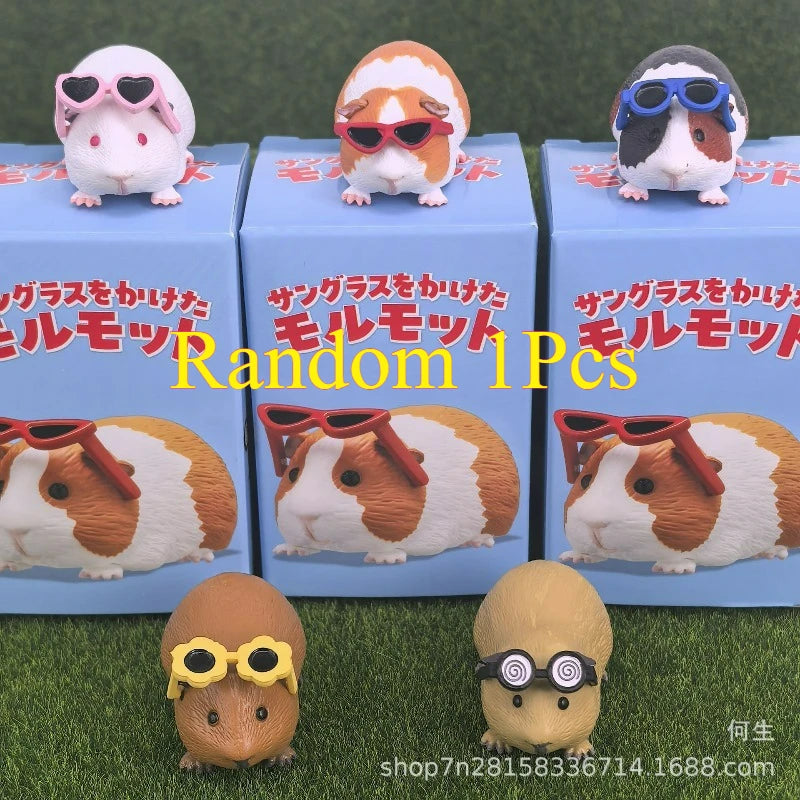 Cute Little Guinea Pig Wearing Sunglasses Blind Box Toys Miniature Kawaii Sunglasses Cavy Doll Model Toys Collect Ornaments