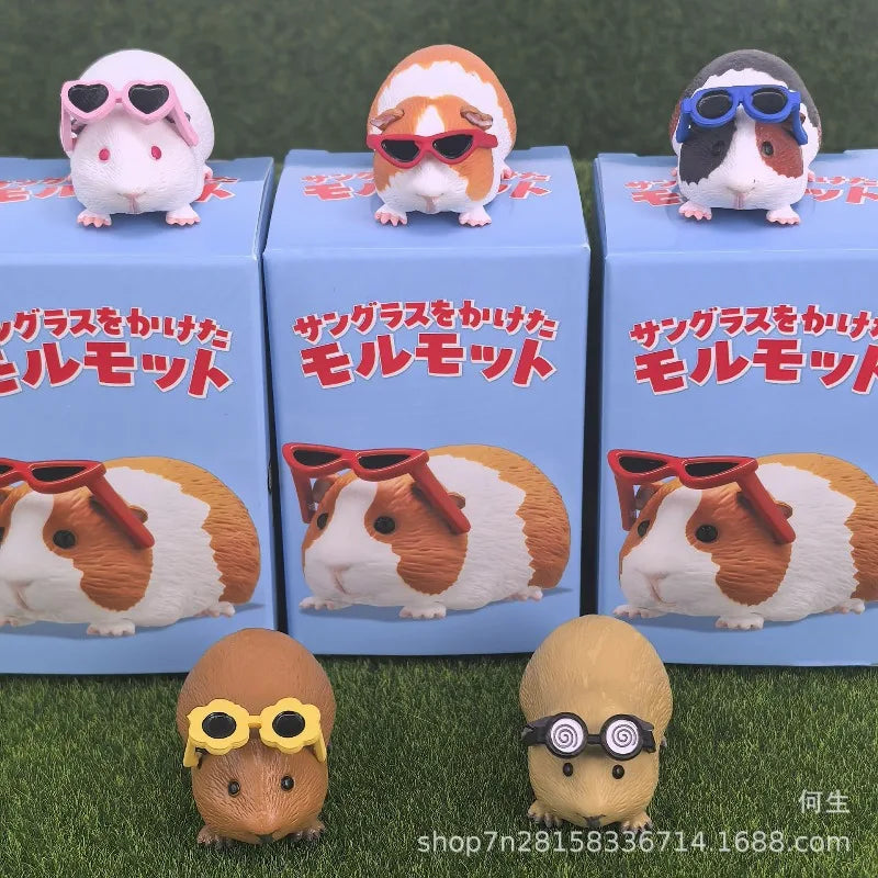 Cute Little Guinea Pig Wearing Sunglasses Blind Box Toys Miniature Kawaii Sunglasses Cavy Doll Model Toys Collect Ornaments