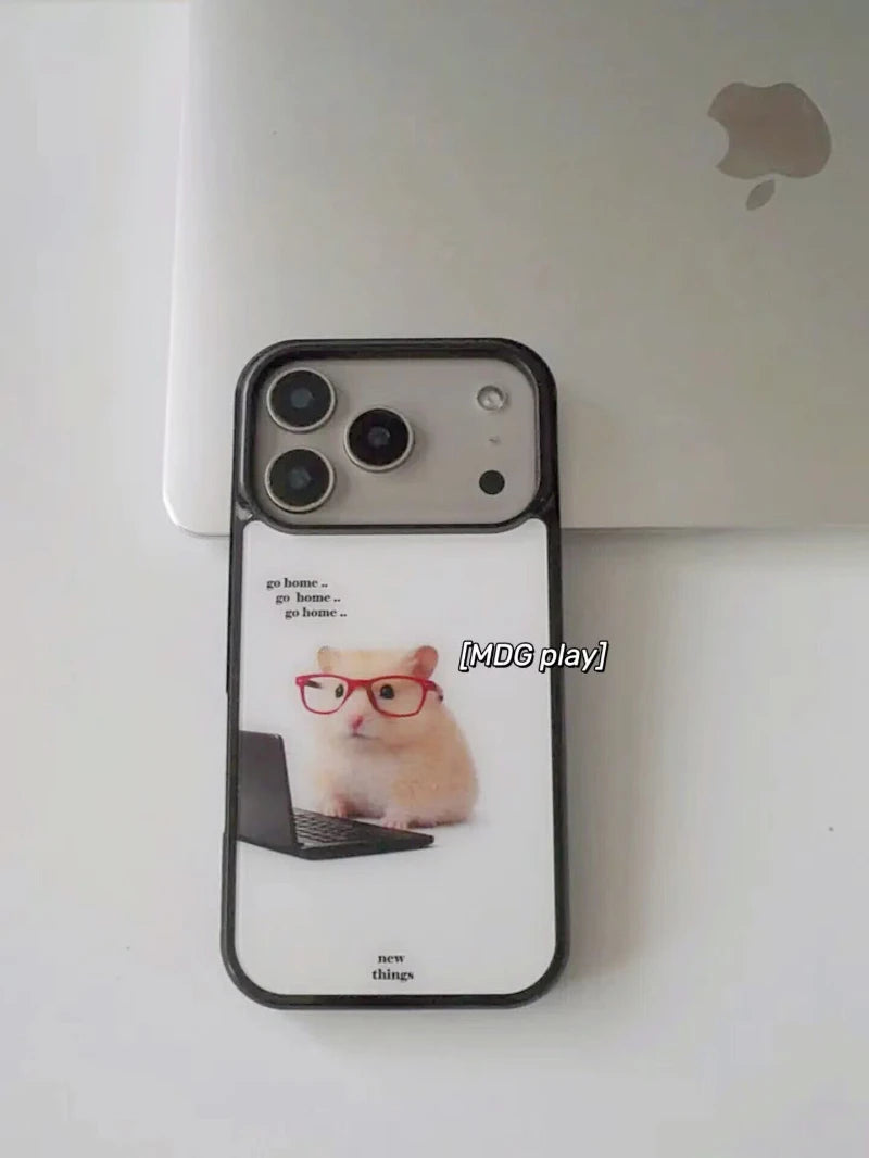Korean Ins Cute Working Hamster Phone Case For iPhone 17 Air 16 15 14 13 12 11 Pro Max 16 Pro 8 7 Plus XR XS X Anti-Drop Cover