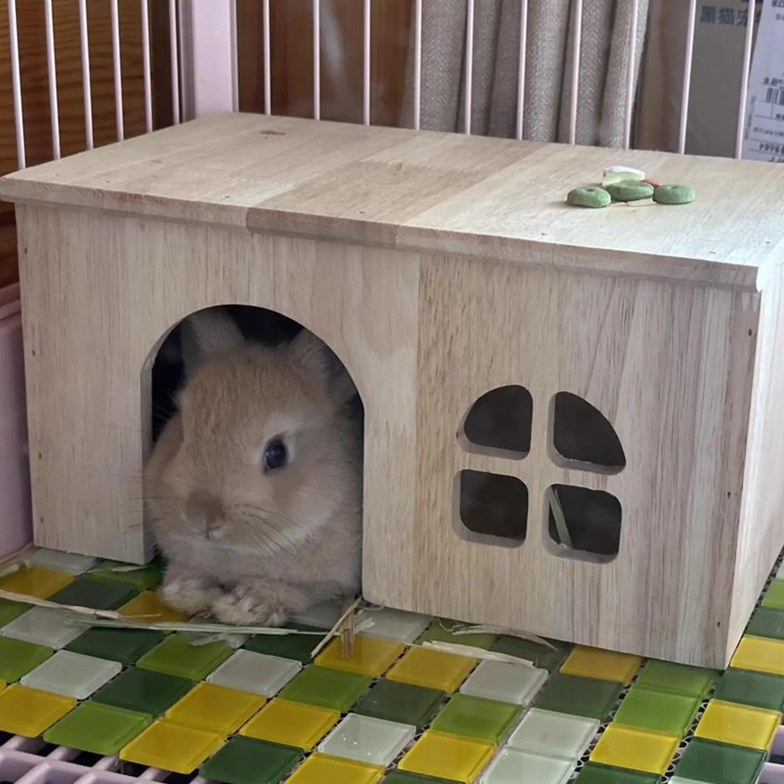 Chinchilla House Wooden Habitat With Window Door Ventilated Bunny Hut For Hamster Gerbil Chinchilla Hedgehog Ferret Resting
