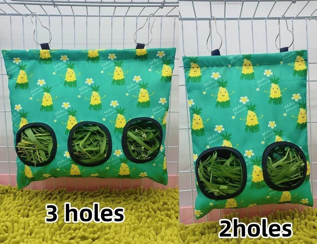 Hanging hay feeder bag for guinea pigs and rabbits from Burrowly.