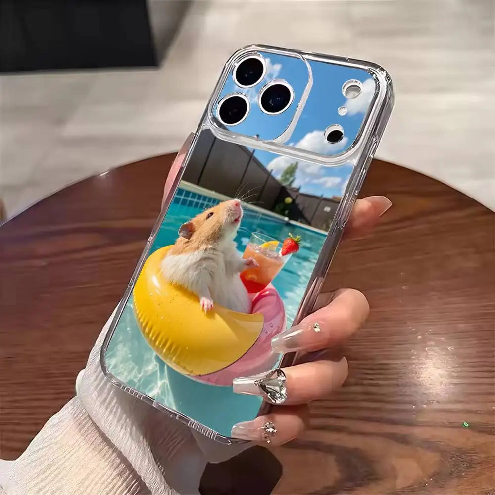 Cute Mouse Rat Hamster  Phone Case For iPhone 17 16 15 14 13 12 11 Mini Pro Max Plus Transparent Cover