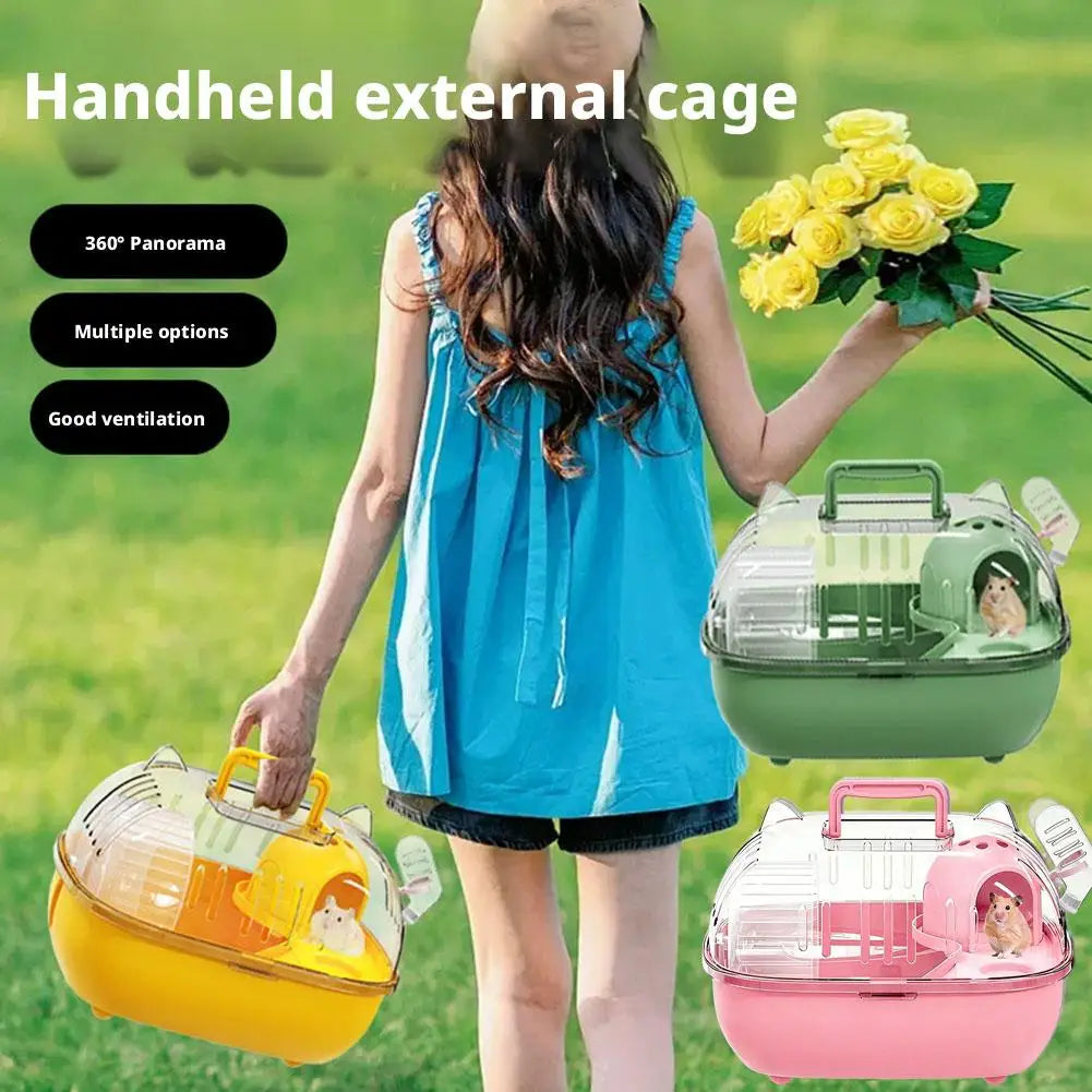 Portable Transparent Hamster Cage with Water Bottle - A Breathable Travel Carrier Suitable for Small Pets, Made of PP Material