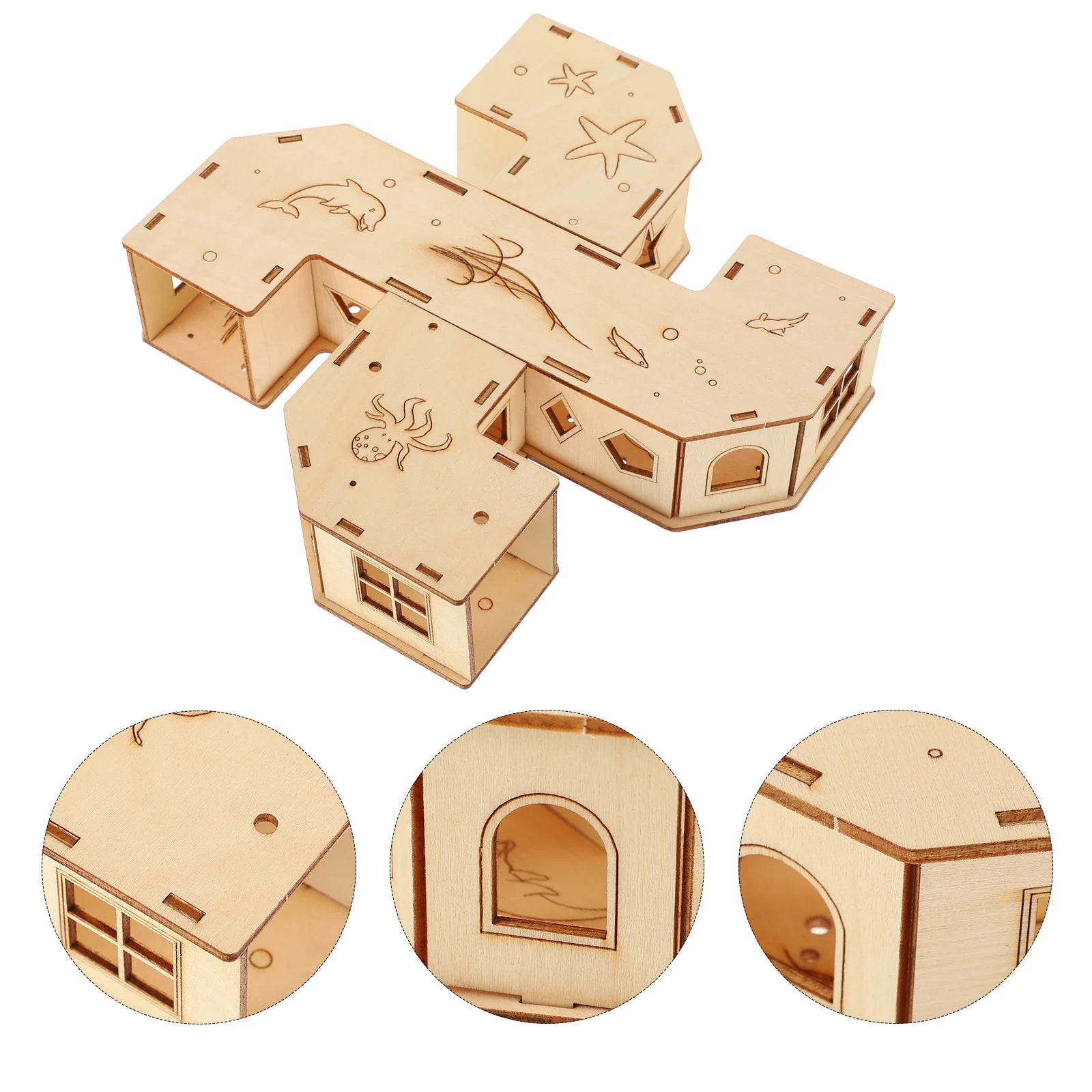 Hamster Toy Tunnel Maze Pet House Hideout Animal Wooden Tunnels Castle Labyrinth Gerbil Tubes Chew Hideaway Wood Resistance
