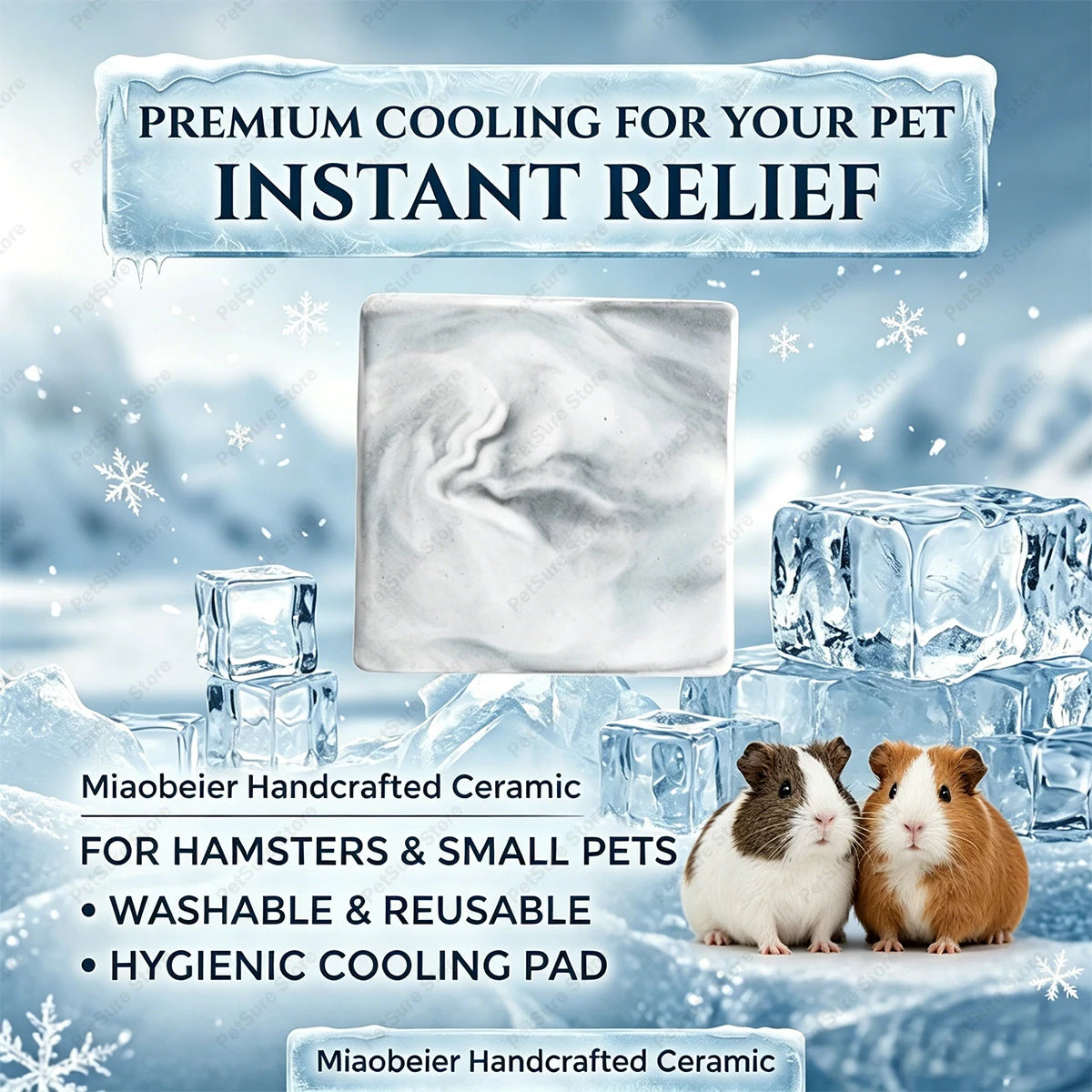 Hamster Ceramic Cooling Board Mat for Cage Ice Board Summer Cooling Supplies for Small Pets Hamster Cool Granite Stone 9 x 9 cm