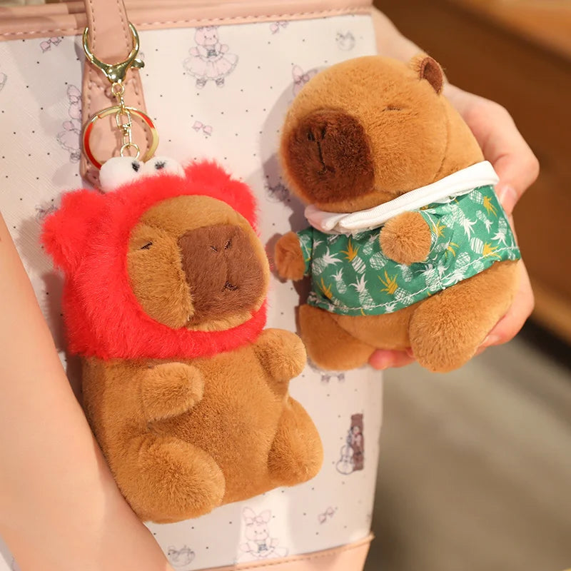 Cute Capybara Plush Toy with Hat Simulation Capybara Cosplay Crab Rabbit Cat Doll Small Size Stuffed Animals Bag Pendant Gift