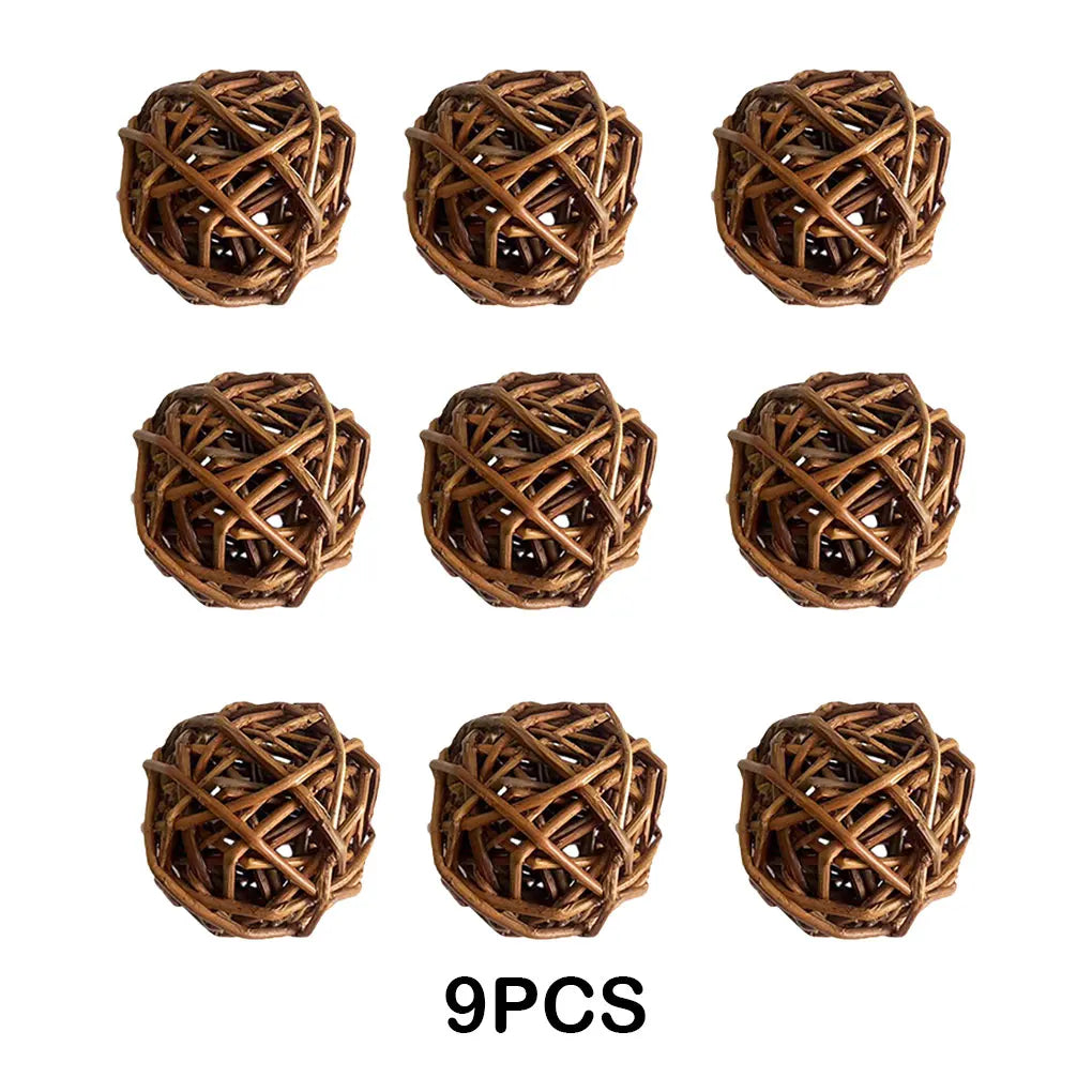 9-Piece Willow Branch Chew Ball Set for guinea pigs, rabbits, hamsters, and chinchillas from Burrowly small pet supplies.