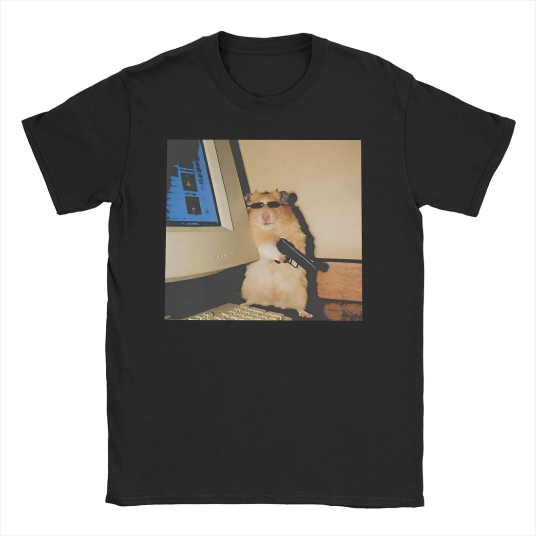 Hamster Meme Calling for Men Women T Shirts  Hipster Tee Shirt Short Sleeve Round Collar T-Shirt Cotton Birthday Present Tops