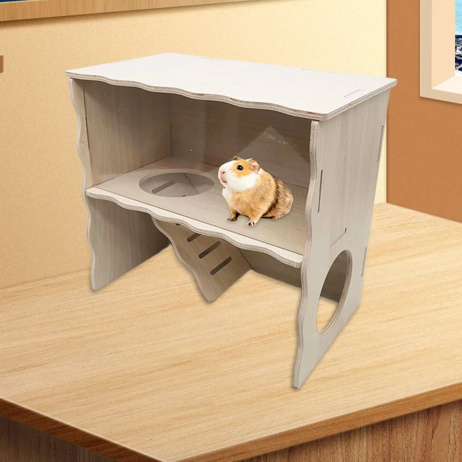 Wooden Guinea Pig House Pet Animal Hide Hideout Gerbils Chamber Hut Cozy