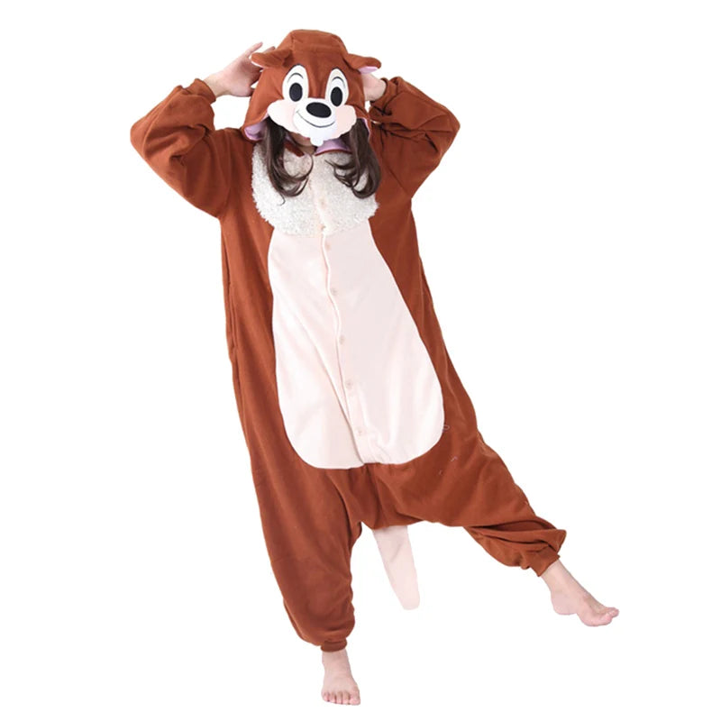 Chipmunks Full Body Clothes Kigurumi Squirrel Onesies For Adults Cosplay Costume Anime Sleepwear One-Piece Pijamas Christmas