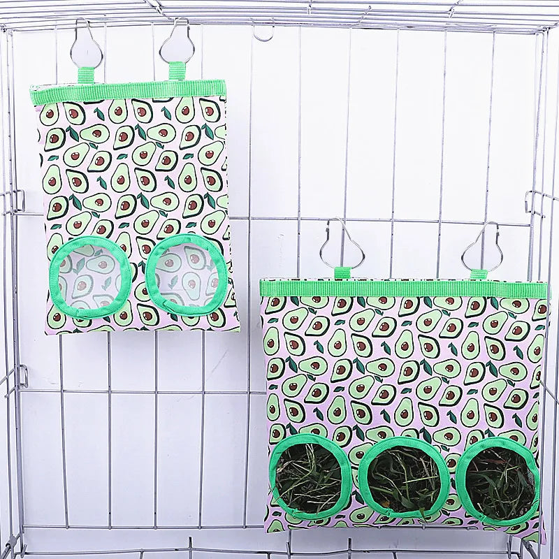 Rabbit Hay Bag 2/3 Holes Hanging Dry Grass Feeder for Guinea Pig Bunny