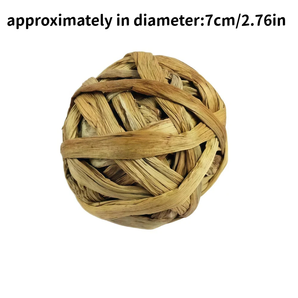 Natural Hay Grass Chew Ball Toy for rabbits, guinea pigs, hamsters, and chinchillas from Burrowly small pet supplies.