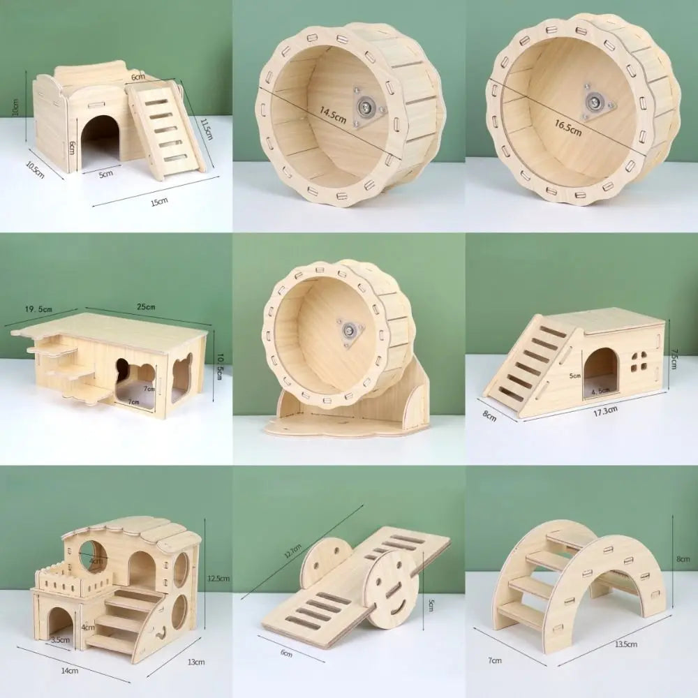 Natural Wooden Hamster Villa Easy To Install, Chewable Platform House, Durable Cage Accessories, Seesaw Swing, Pet Supplies