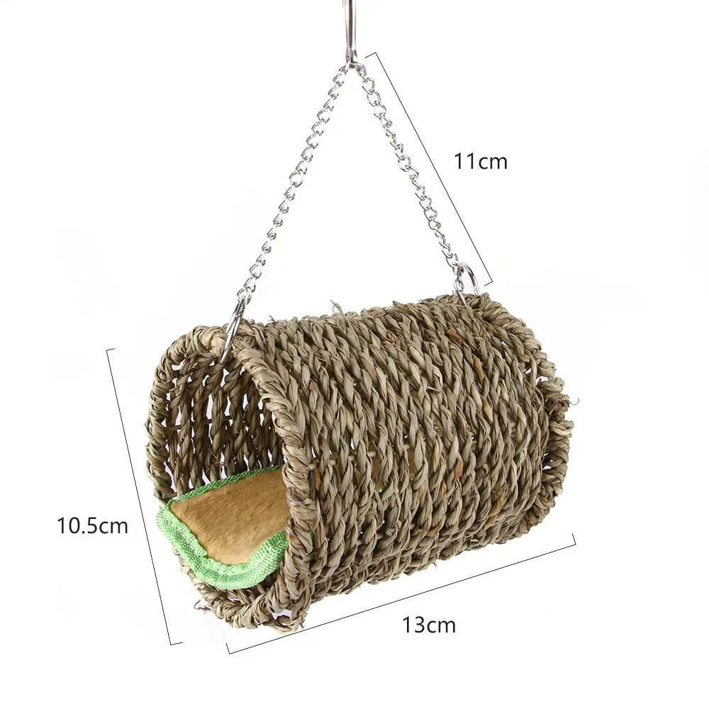 Hamster Wooden Bridge Hideout Chew Toy Hanging Grass Ball Rabbit