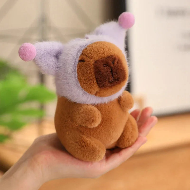 Cute Capybara Plush Toy with Hat Simulation Capybara Cosplay Crab Rabbit Cat Doll Small Size Stuffed Animals Bag Pendant Gift