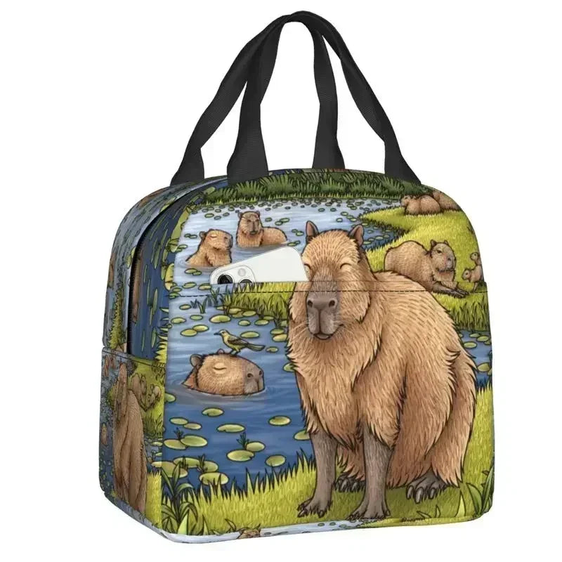 Cute Giant Cavy Capybara Collage Lunch Bag Leakproof Thermal Cooler Insulated Lunch Box For Women Kids Picnic Food Tote Bags