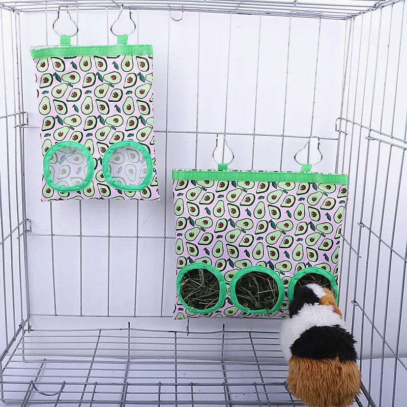 Rabbit Hay Bag 2/3 Holes Hanging Dry Grass Feeder for Guinea Pig Bunny for Burrowly hay & forage and small pet care.
