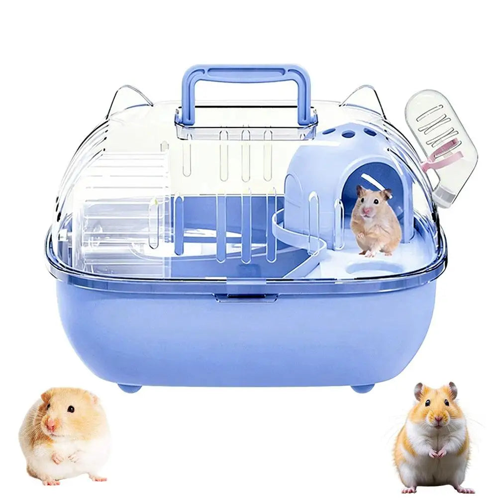 Portable Transparent Hamster Cage with Water Bottle - A Breathable Travel Carrier Suitable for Small Pets, Made of PP Material