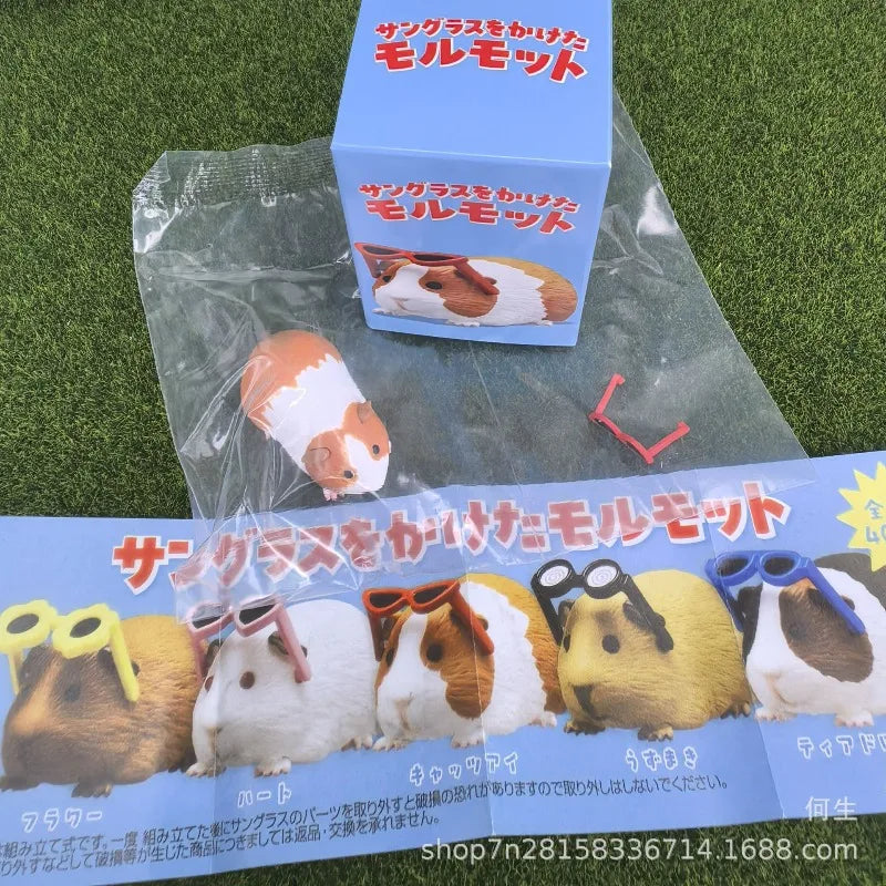 Cute Little Guinea Pig Wearing Sunglasses Blind Box Toys Miniature Kawaii Sunglasses Cavy Doll Model Toys Collect Ornaments