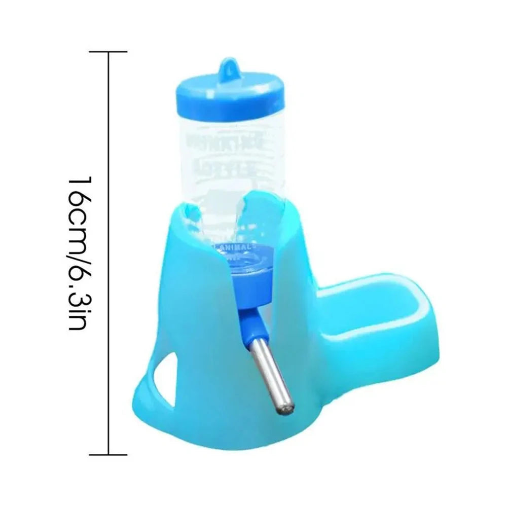 Small pet water feeder bottle and food dish for Burrowly habitat setup.