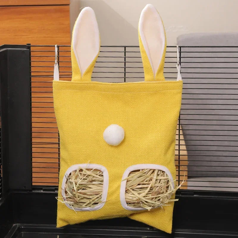 Rabbit Ear Hay Feeder Hanging Pouch Bunny Feeding Bag 2/3 Holes Storage