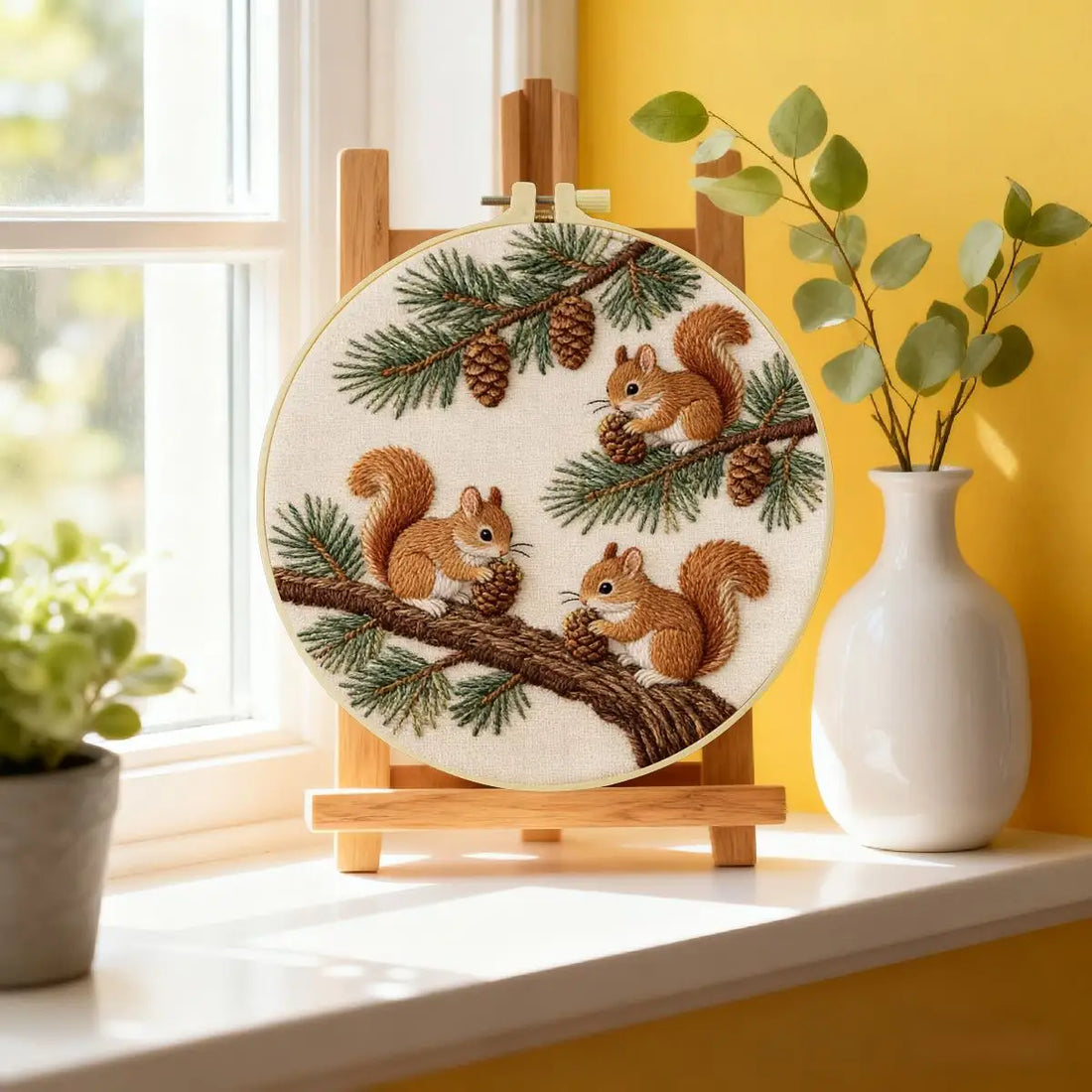 1pc 20X20CM/15X15CM 7.87/6.3inch Animal - Squirrel Embroidery Starter Kit DIY kit DIY embroidery kit manualidades Craft Painting