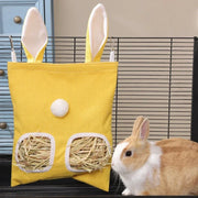 Rabbit Ear Hay Feeder Hanging Pouch Bunny Feeding Bag 2/3 Holes Storage for Burrowly bowls & bottles and small pet care.