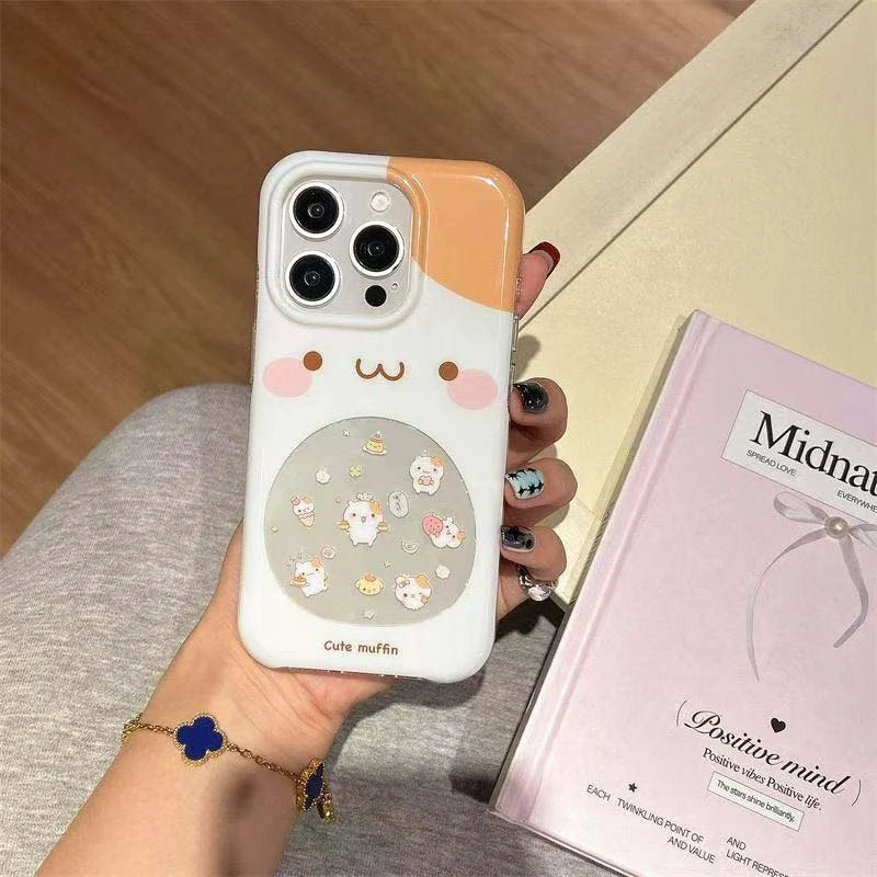 Large hole IND hollow cake hamster phone case with chain for iPhone 11 12 13 14 15 16 17 Pro Max