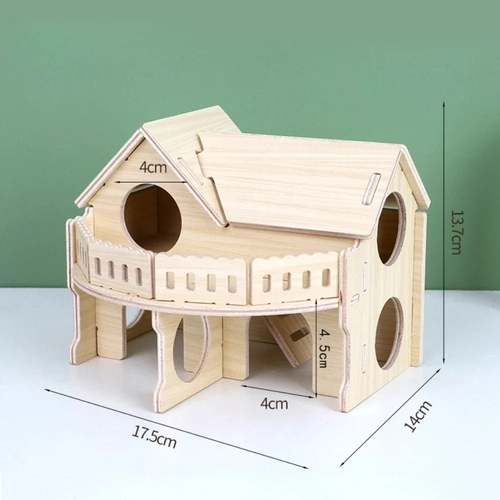 Natural Wooden Hamster Villa Easy To Install, Chewable Platform House, Durable Cage Accessories, Seesaw Swing, Pet Supplies