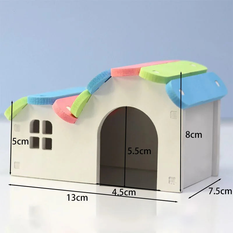 Round Wooden Hideout with Rainbow Bridge for hamsters, mice, and gerbils from Burrowly small pet supplies.