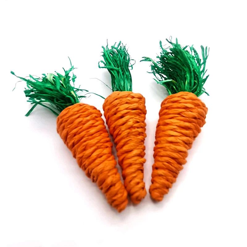 Straw Rope Carrot Chew Toys for Hamsters and Rabbits for hamsters, rabbits, gerbils, and mice from Burrowly small pet supplies.