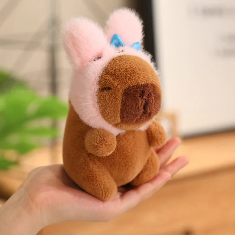 Cute Capybara Plush Toy with Hat Simulation Capybara Cosplay Crab Rabbit Cat Doll Small Size Stuffed Animals Bag Pendant Gift