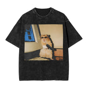 Cyber Hamster Meme Funny Animal Washed T Shirts Streetwear Hip Hop Vintage T-Shirt Tees Tops Men Women Cotton High Street Summer
