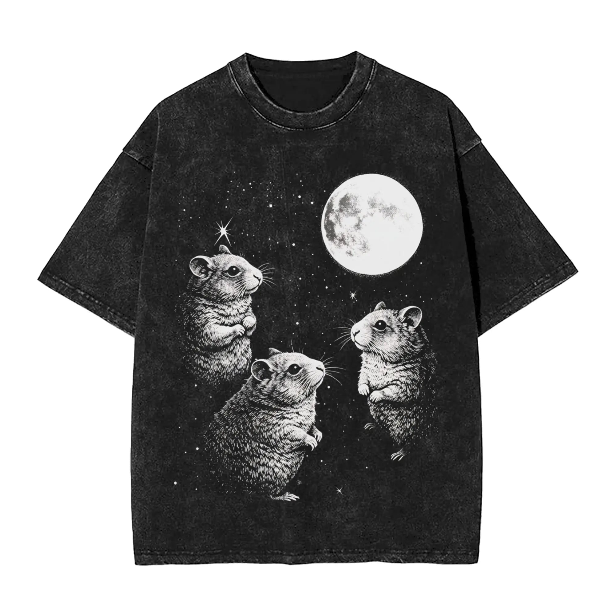 Cyber Hamster Meme Funny Animal Washed T Shirts Streetwear Hip Hop Vintage T-Shirt Tees Tops Men Women Cotton High Street Summer