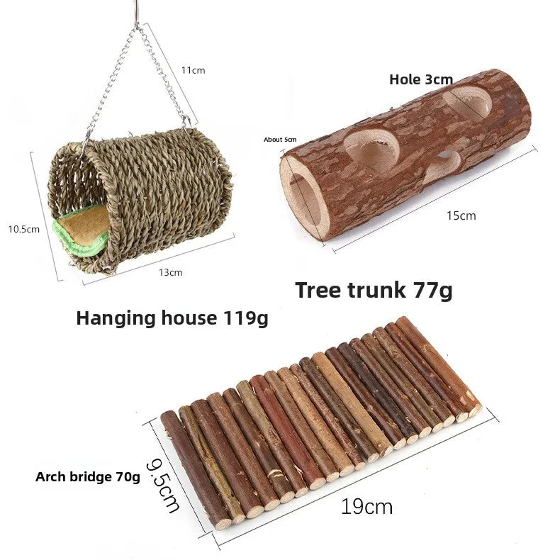 Hamster Wooden Bridge Hideout Chew Toy Hanging Grass Ball Rabbit