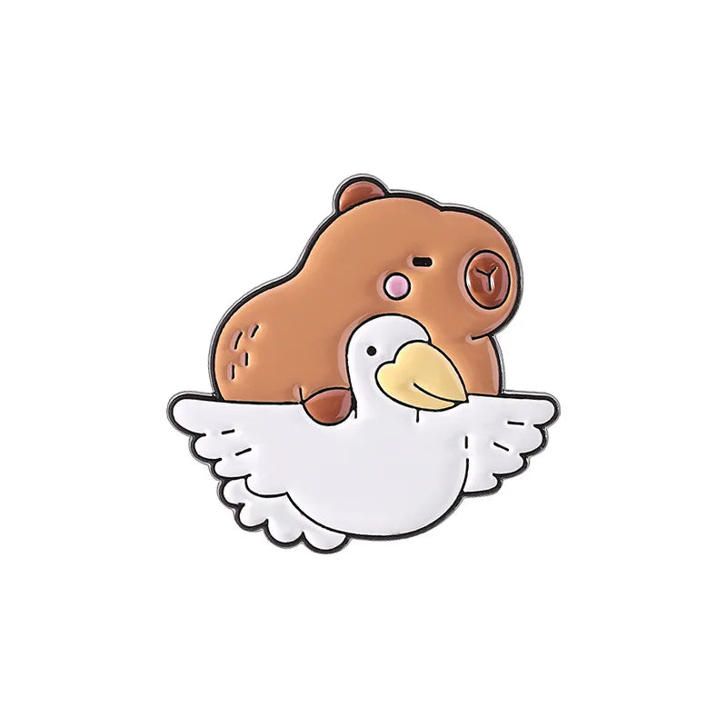 Cute Animal Capybara Enamel Pins Cartoon Partridge Crocodile Magic Scarf Cavy Lapel Badges Backpack Jewelry Gifts For Kids
