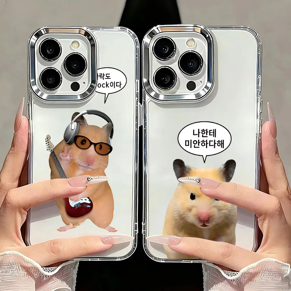 Korean Ins Funny HamsterS Phone Case For iPhone 17e 17 16e 16 15 14 13 12 11 mini Pro Max Air Plus Transparent Soft Cover
