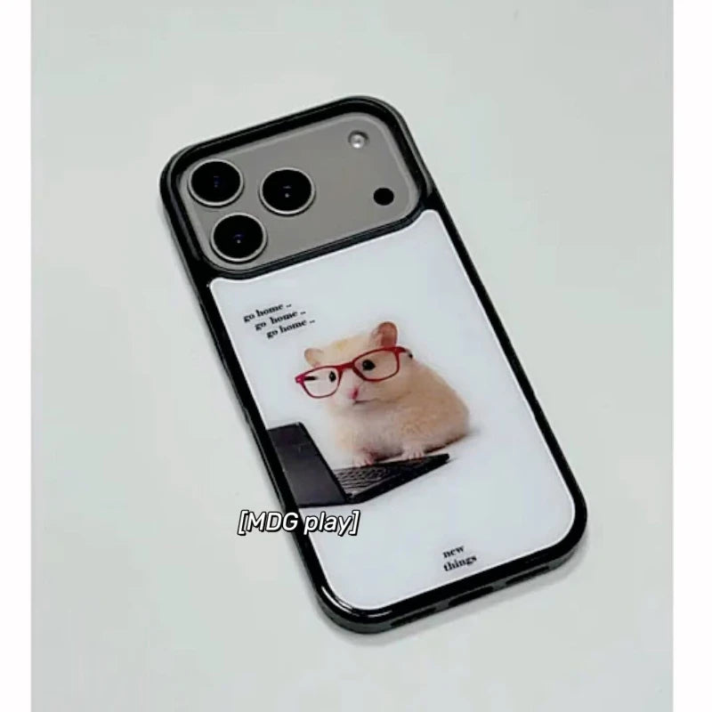 Korean Ins Cute Working Hamster Phone Case For iPhone 17 Air 16 15 14 13 12 11 Pro Max 16 Pro 8 7 Plus XR XS X Anti-Drop Cover