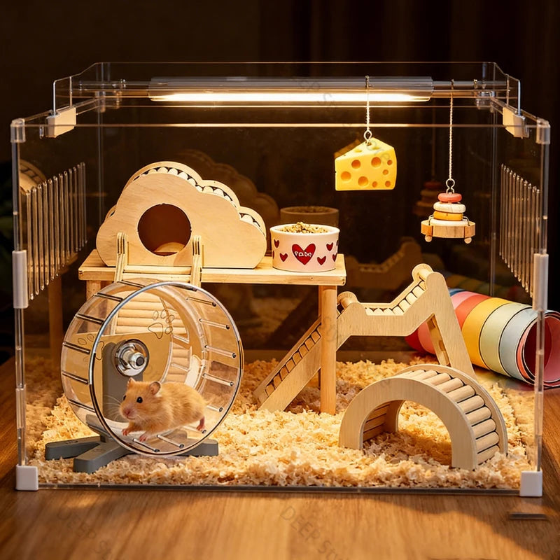 Unpainted Wooden Guinea Pig Hideout Climb House - Hamster Cage Decor Play for Burrowly cozy hides and small pet care.