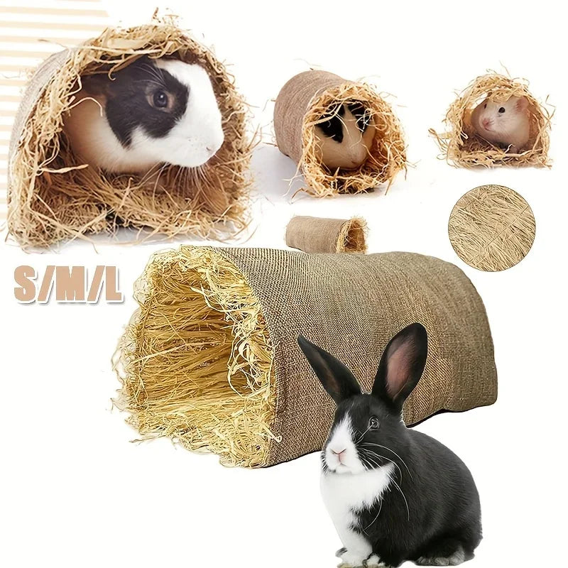 Hideaway Grass Rabbit Hideout Bunny Hideaway Hut Guinea Pig Linen Tunnel for Burrowly hay & forage and small pet care.
