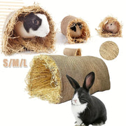 Hideaway Grass Rabbit Hideout Bunny Hideaway Hut Guinea Pig Linen Tunnel for Burrowly hay & forage and small pet care.