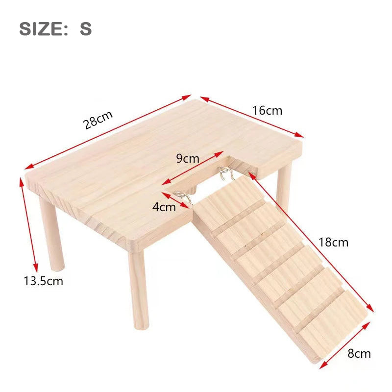 Thick L-shaped Wooden Hamster Platform with Stairs Climbing Hideout
