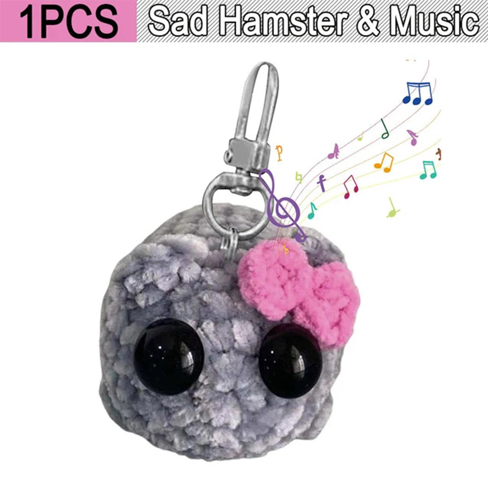 Cute Knitted Sad Hamster Cartoon Knitting Pendant Crochet Sad Hamster Meme Girl Hamster Handmade For Kids Gift