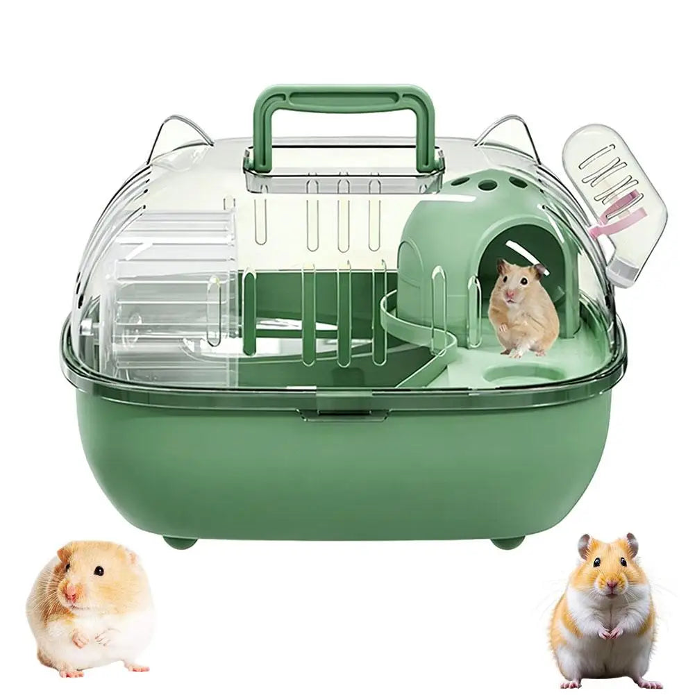 Portable Transparent Hamster Cage with Water Bottle - A Breathable Travel Carrier Suitable for Small Pets, Made of PP Material