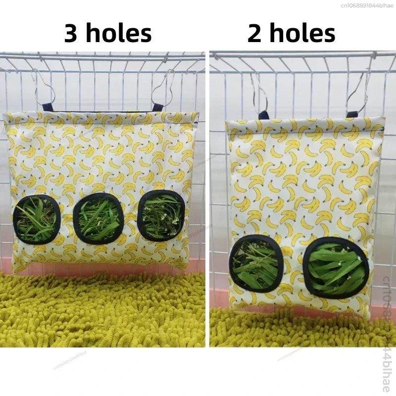 Hanging hay feeder bag for guinea pigs and rabbits from Burrowly.