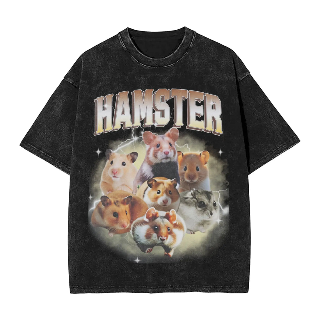 Cyber Hamster Meme Funny Animal Washed T Shirts Streetwear Hip Hop Vintage T-Shirt Tees Tops Men Women Cotton High Street Summer