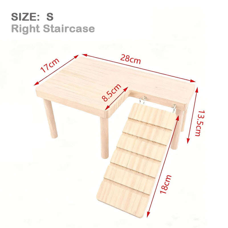 Thick L-shaped Wooden Hamster Platform with Stairs Climbing Hideout