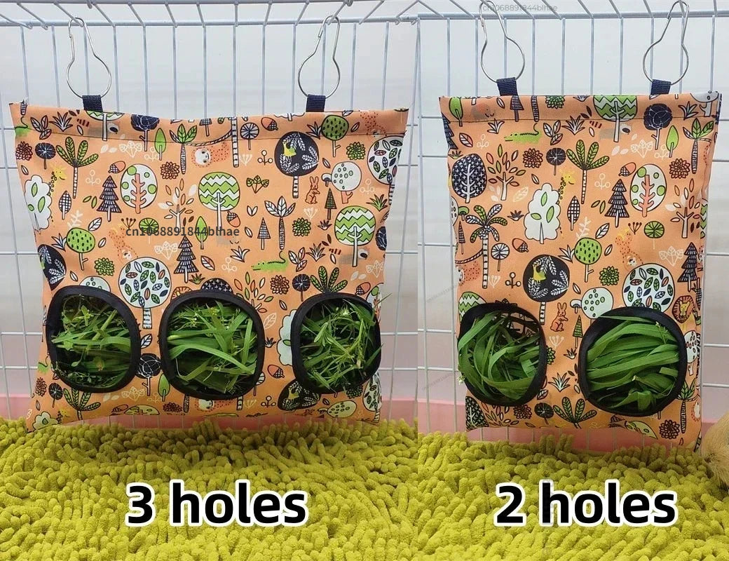 Hanging hay feeder bag for guinea pigs and rabbits from Burrowly.