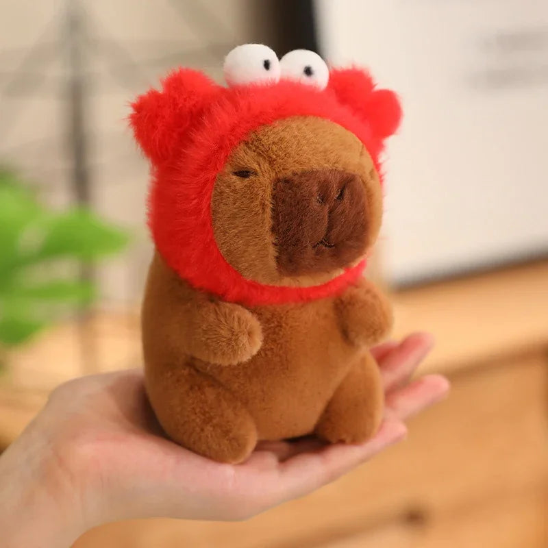 Cute Capybara Plush Toy with Hat Simulation Capybara Cosplay Crab Rabbit Cat Doll Small Size Stuffed Animals Bag Pendant Gift