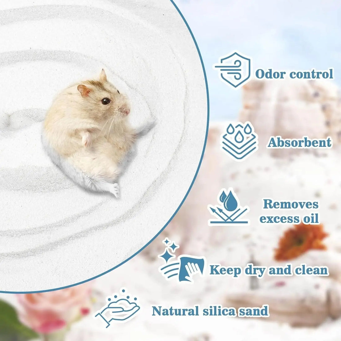 14 OZ Fine Silica Sand Bath for Hamsters, Gerbils & Small Pets - Dust-Free, Absorbent